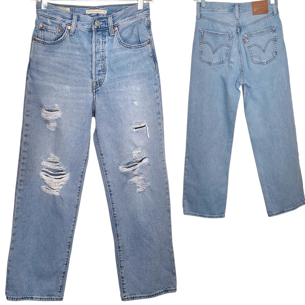 Levi's Ribcage Straight Ankle Distressed Jeans Sz 25/0